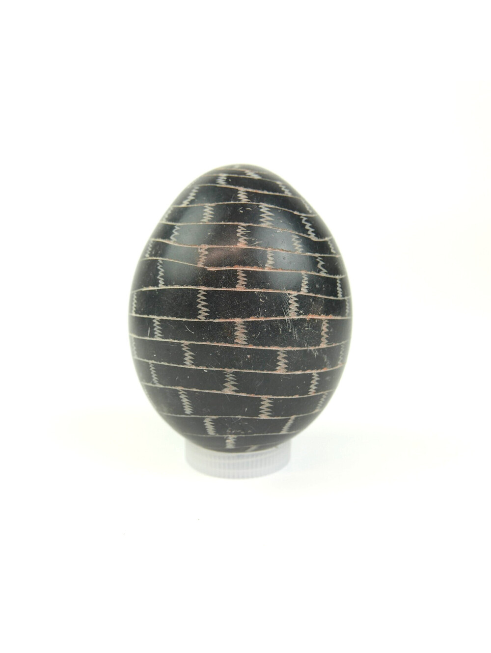 Vintage African Soapstone Egg Hand Carved Black Etched Geometric Tribal Decor 3"